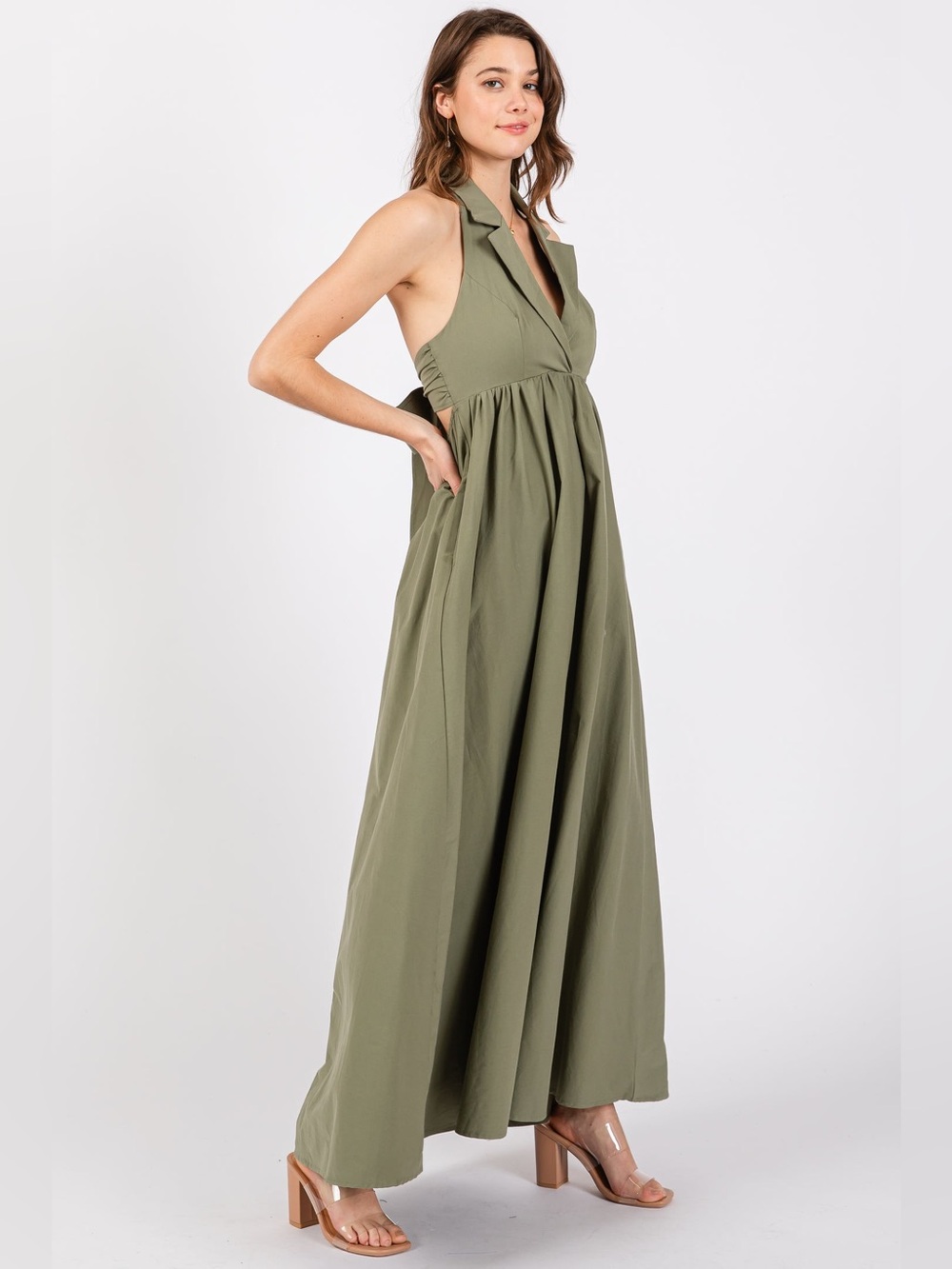 Olive Green Sleeveless Maxi Dress